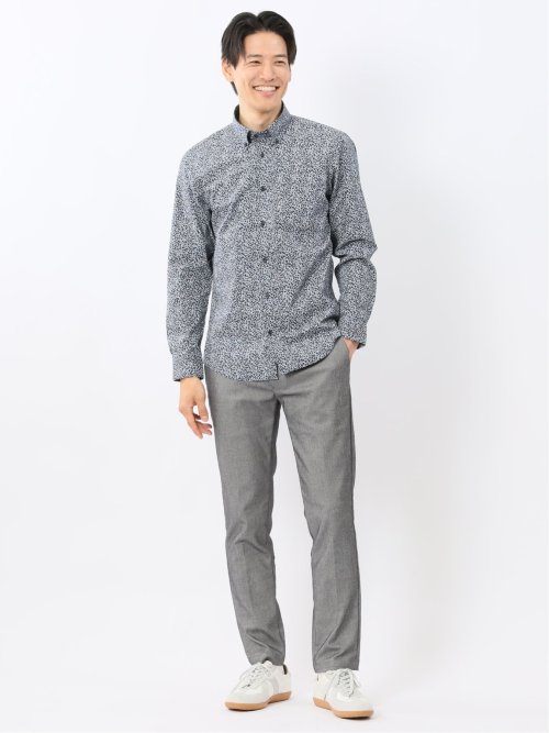 ストレッチ プリント ボタンダウン長袖シャツ