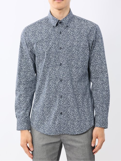 ストレッチ プリント ボタンダウン長袖シャツ