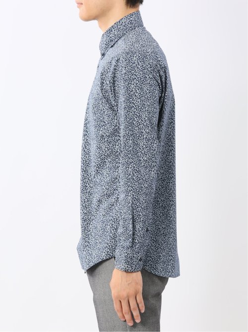 ストレッチ プリント ボタンダウン長袖シャツ