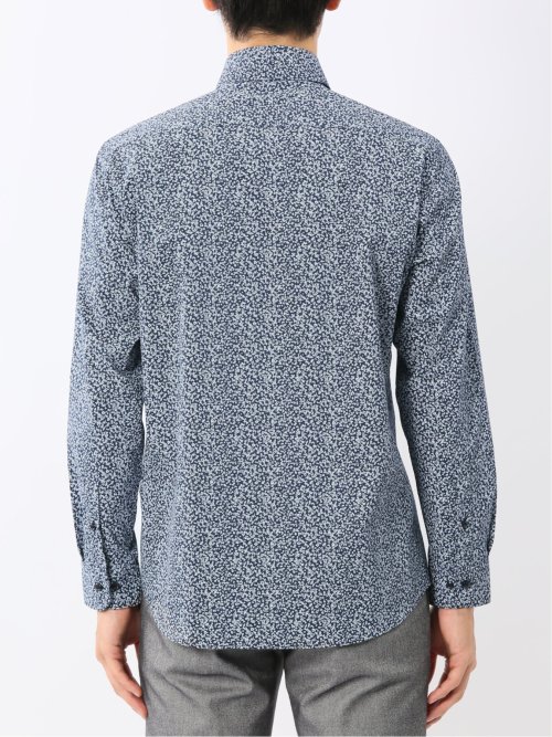 ストレッチ プリント ボタンダウン長袖シャツ