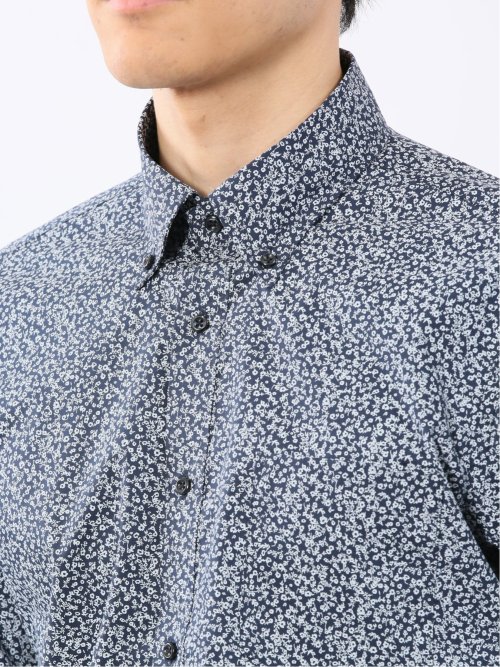 ストレッチ プリント ボタンダウン長袖シャツ