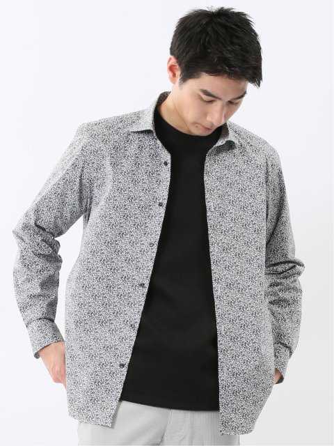 ストレッチ プリント ワイドカラー長袖シャツ