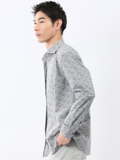 ストレッチ プリント ワイドカラー長袖シャツ