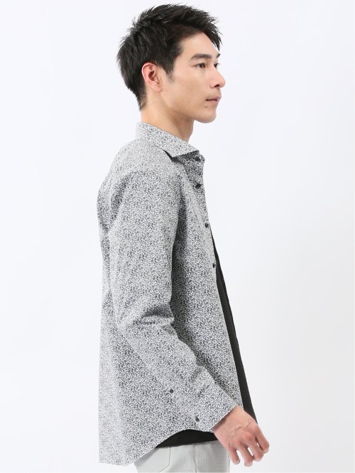 ストレッチ プリント ワイドカラー長袖シャツ