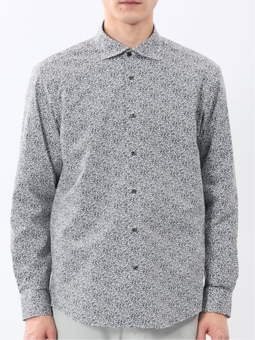 ストレッチ プリント ワイドカラー長袖シャツ