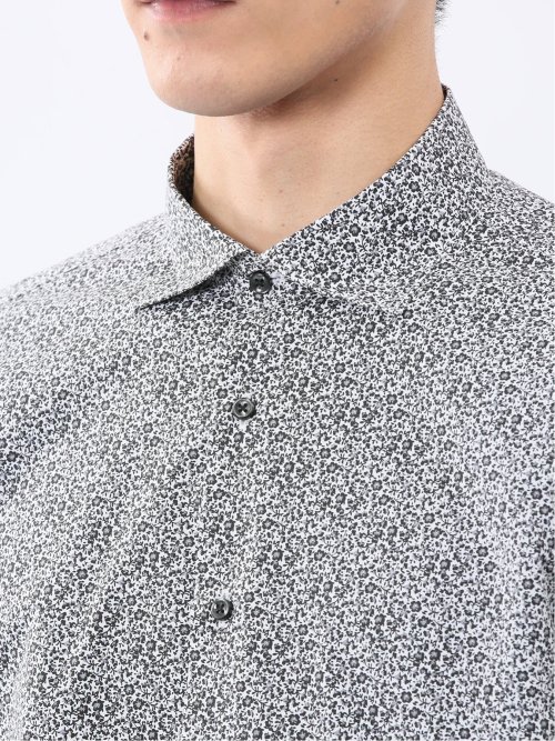 ストレッチ プリント ワイドカラー長袖シャツ