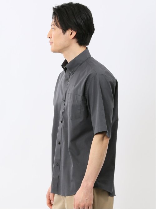 ストレッチ 綿 ツイル ボタンダウン 半袖 シャツ