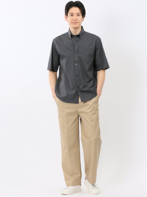 ストレッチ 綿 ツイル ボタンダウン 半袖 シャツ