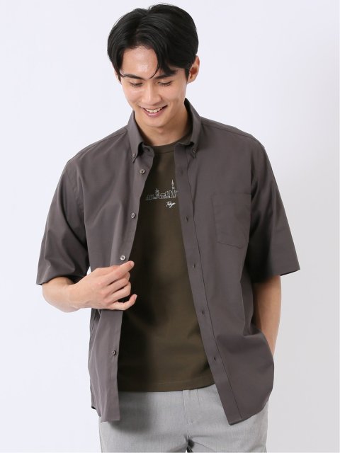 ストレッチ 綿 ツイル ボタンダウン 半袖 シャツ