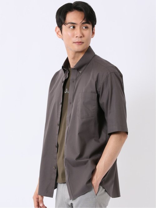 ストレッチ 綿 ツイル ボタンダウン 半袖 シャツ