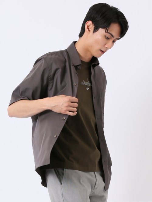 ストレッチ 綿 ツイル ボタンダウン 半袖 シャツ