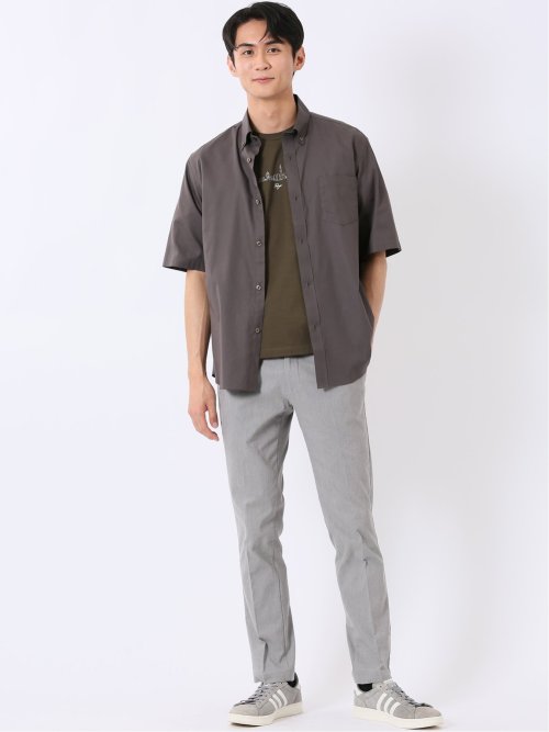ストレッチ 綿 ツイル ボタンダウン 半袖 シャツ