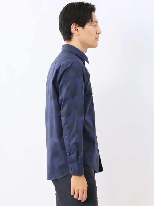 ストレッチ プリント レギュラーカラー長袖シャツ