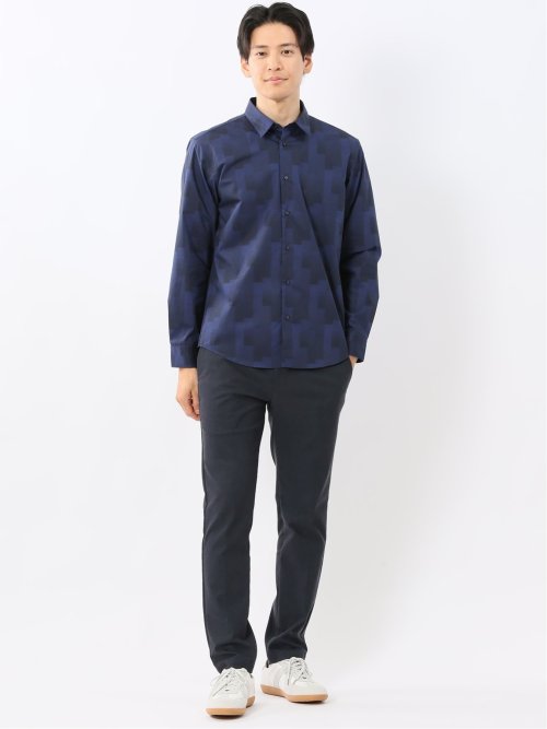 ストレッチ プリント レギュラーカラー長袖シャツ