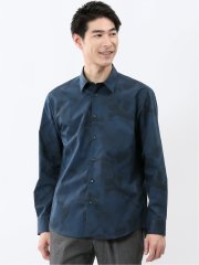 ストレッチ プリント レギュラーカラー長袖シャツ