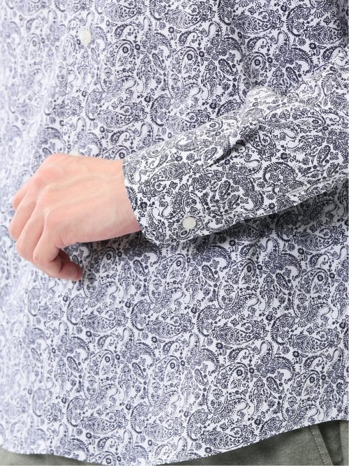 ストレッチ プリント ワイドカラー長袖シャツ