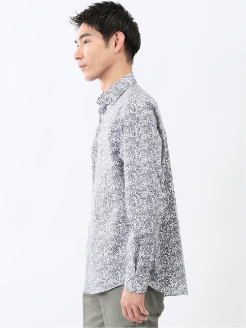 ストレッチ プリント ワイドカラー長袖シャツ