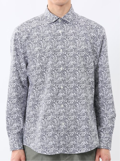 ストレッチ プリント ワイドカラー長袖シャツ