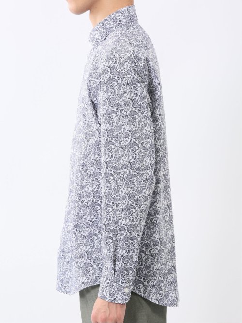 ストレッチ プリント ワイドカラー長袖シャツ