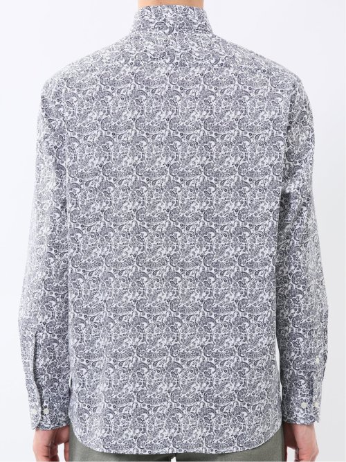 ストレッチ プリント ワイドカラー長袖シャツ