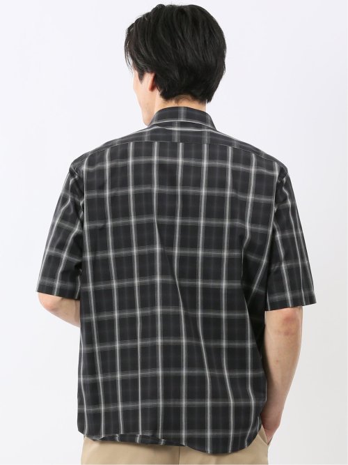 ストレッチ 綿 ブロード チェック レギュラーカラー 半袖 シャツ