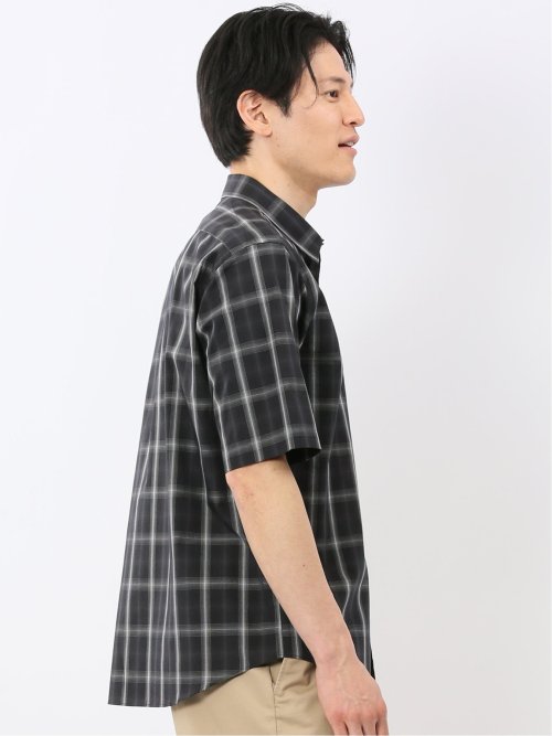 ストレッチ 綿 ブロード チェック レギュラーカラー 半袖 シャツ