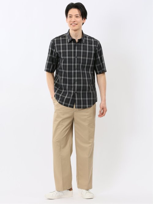 ストレッチ 綿 ブロード チェック レギュラーカラー 半袖 シャツ