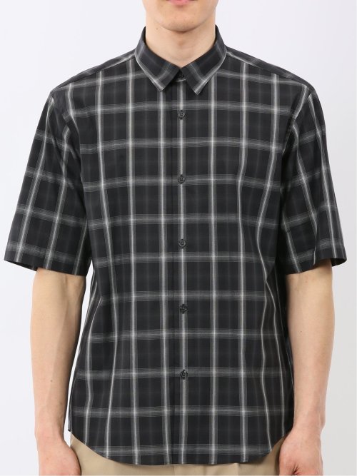 ストレッチ 綿 ブロード チェック レギュラーカラー 半袖 シャツ