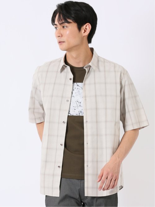 ストレッチ 綿 ブロード チェック レギュラーカラー 半袖 シャツ