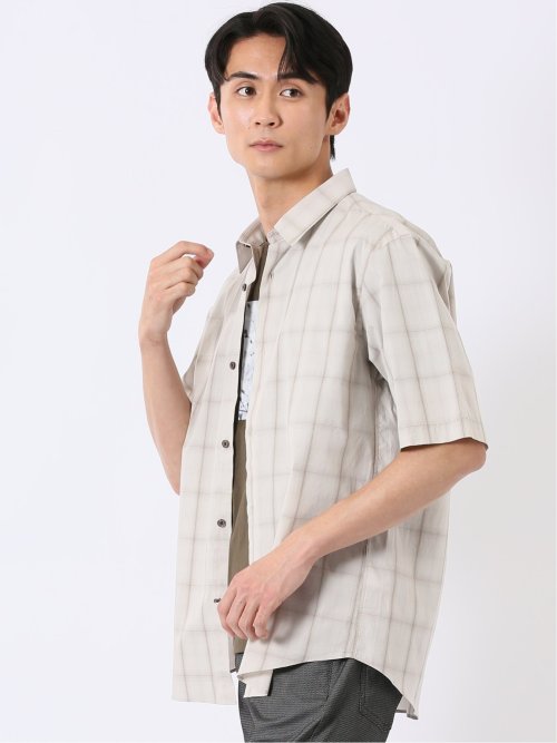 ストレッチ 綿 ブロード チェック レギュラーカラー 半袖 シャツ