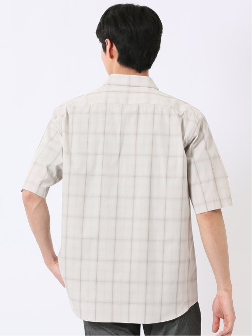 ストレッチ 綿 ブロード チェック レギュラーカラー 半袖 シャツ