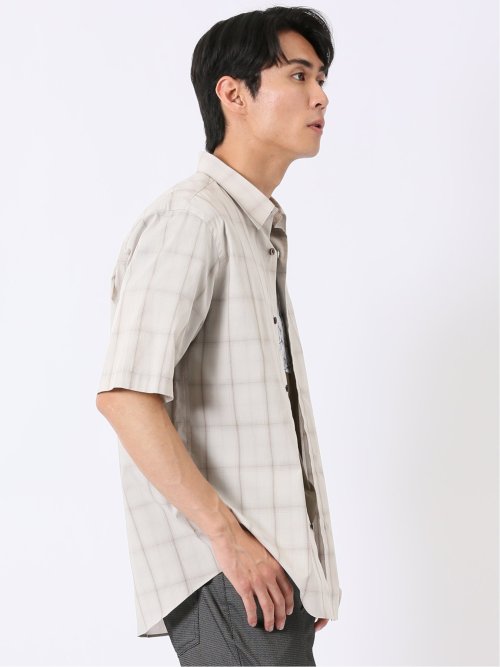 ストレッチ 綿 ブロード チェック レギュラーカラー 半袖 シャツ