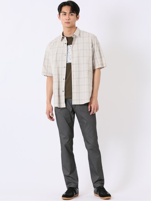 ストレッチ 綿 ブロード チェック レギュラーカラー 半袖 シャツ