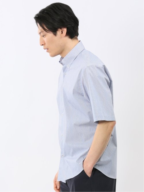 ストレッチ 綿混 ブロード ストライプ ボタンダウン 半袖 シャツ