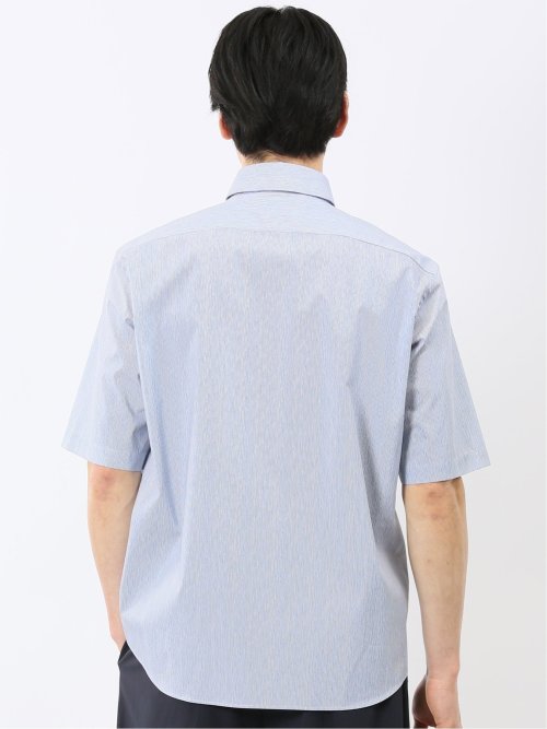 ストレッチ 綿混 ブロード ストライプ ボタンダウン 半袖 シャツ