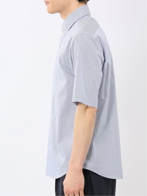 ストレッチ 綿混 ブロード ストライプ ボタンダウン 半袖 シャツ