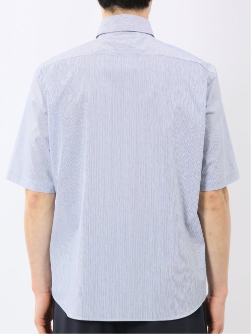 ストレッチ 綿混 ブロード ストライプ ボタンダウン 半袖 シャツ