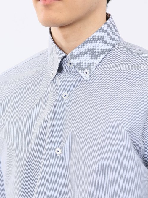 ストレッチ 綿混 ブロード ストライプ ボタンダウン 半袖 シャツ