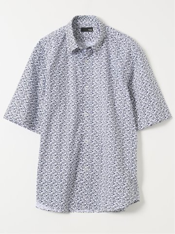 ストレッチ 綿混 ブロード リーフ レギュラーカラー 半袖 シャツ