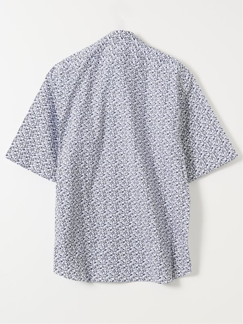 ストレッチ 綿混 ブロード リーフ レギュラーカラー 半袖 シャツ