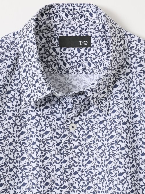 ストレッチ 綿混 ブロード リーフ レギュラーカラー 半袖 シャツ