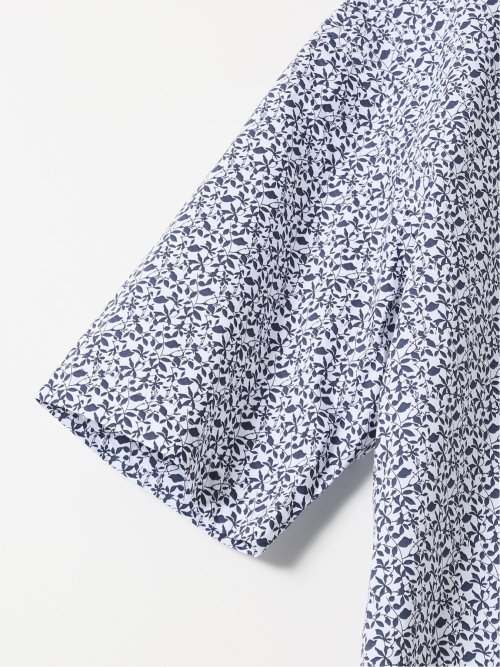 ストレッチ 綿混 ブロード リーフ レギュラーカラー 半袖 シャツ