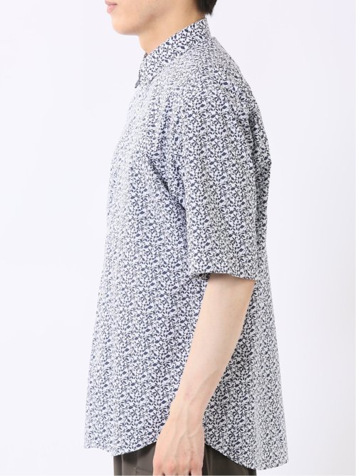 ストレッチ 綿混 ブロード リーフ ややゆったり レギュラーカラー 半袖 シャツ メンズ