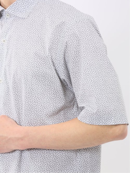 ストレッチ 綿混 ブロード 小花 ワイドカラー 半袖 シャツ