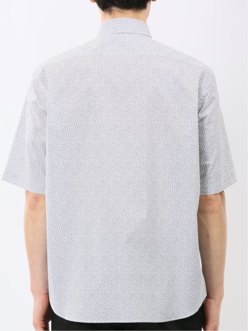 ストレッチ 綿混 ブロード 小花 ワイドカラー 半袖 シャツ