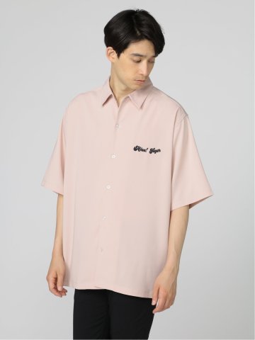 バック刺繍 オープンカラー半袖ルーズシャツ