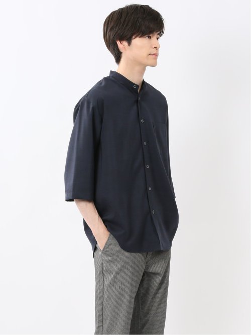 カウラ/Kaule リネンライク バンドカラー 7分袖シャツ