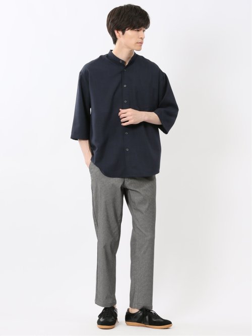 カウラ/Kaule リネンライク バンドカラー 7分袖シャツ