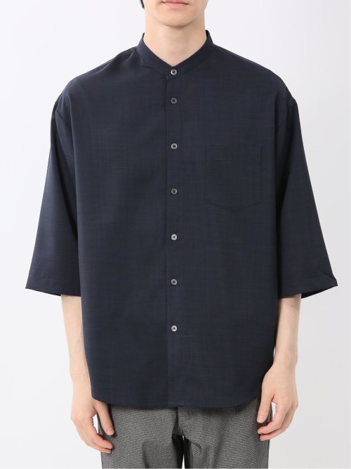 カウラ/Kaule リネンライク バンドカラー 7分袖シャツ