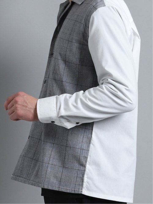 ストレッチブロード 前身チェック オープンカラー長袖シャツ